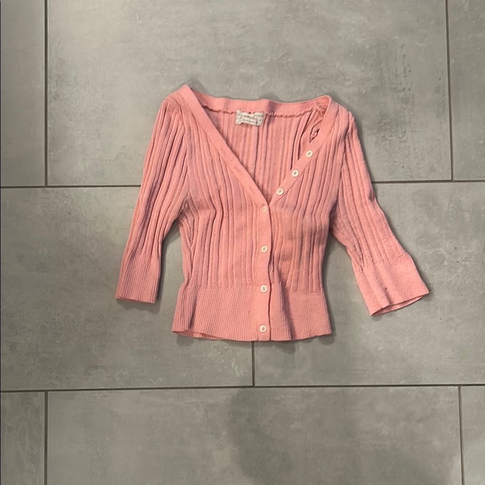 Pink Ribbed Button-Up Cardigan